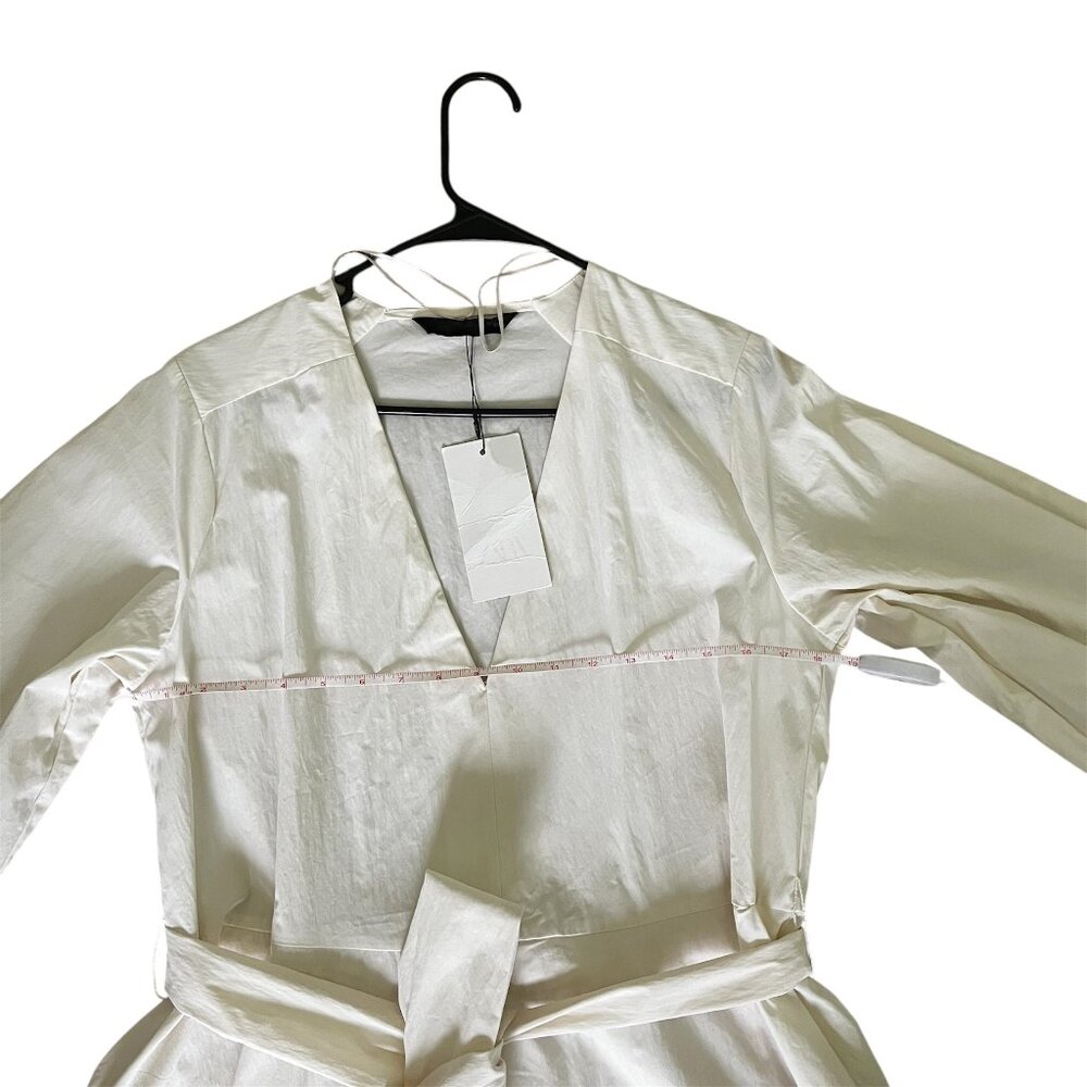 ZARA ZW Collection Belted Midi Dress Ecru Size L – V‑Neck Summer NWT - Picture 6 of 8
